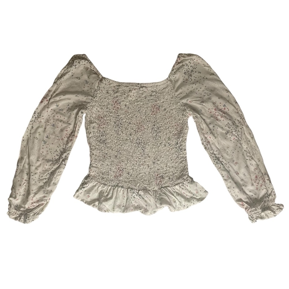 Off white blouse with small pink and blue flowers - Girls Size 7/8
